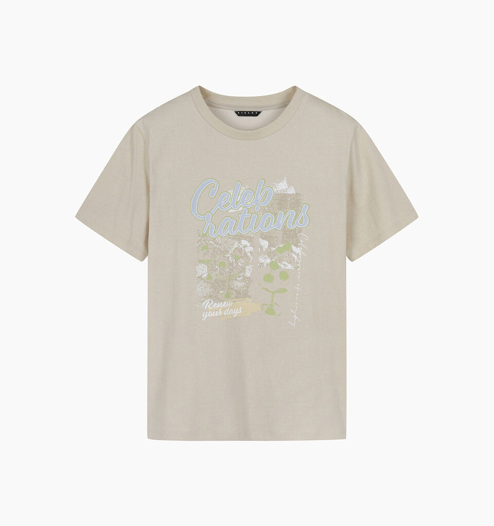 T-shirt over beige chiaro con stampa - sisley k  t shirt manica corta - Beige | Sisley K image number 1